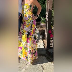 Anthropologie Pink and Yellow Sundress Spaghetti Strap Wedding Guest